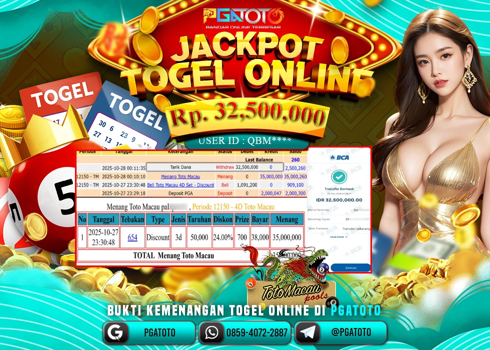 PGATOTO JACKPOT TOGEL TOTO MACAU BOSKU Rp.32.500.000,- LUNAS