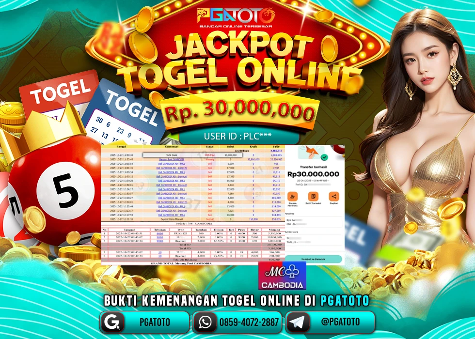 PGATOTO JACKPOT TOGEL CAMBODIA Rp.30.000.000,- LUNAS