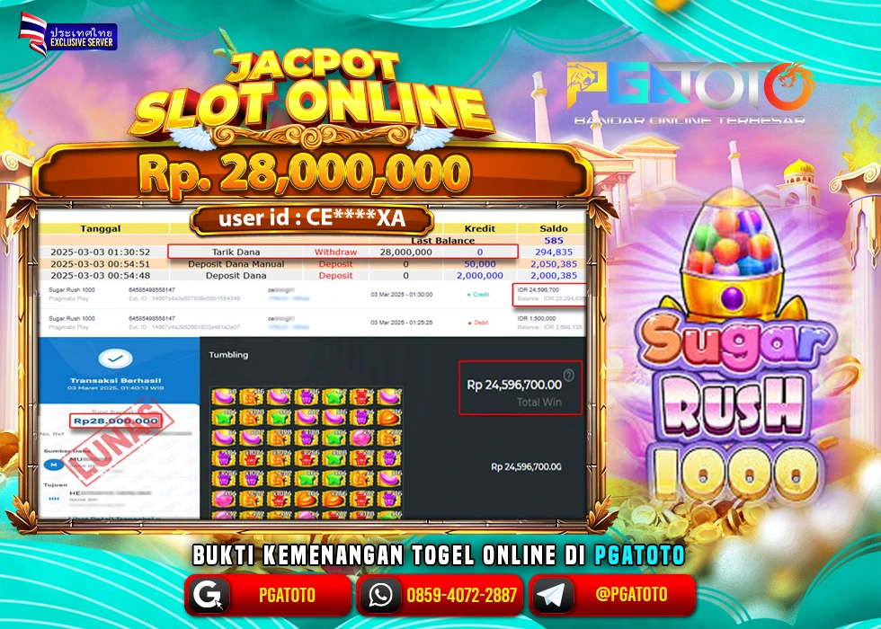 PGATOTO SLOT SUGAR RUSH 1000 PECAH  RP 28.000.000; LUNAS