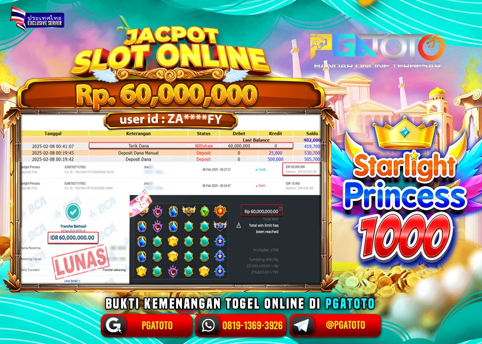 PGATOTO SLOT STARLIGHT PRINCESS 1000 PECAH BOSKU Rp.60.000.000.,- LUNAS