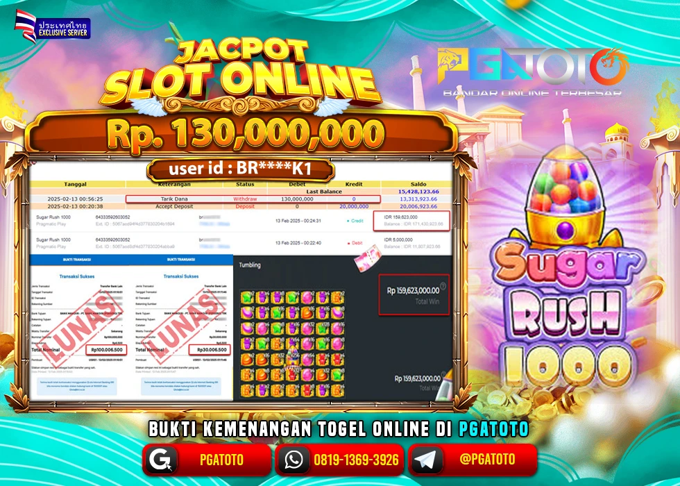 PGATOTO SLOT SUGAR RUSH 1000 PECAH BOSKU Rp.130.000.000.,- LUNAS