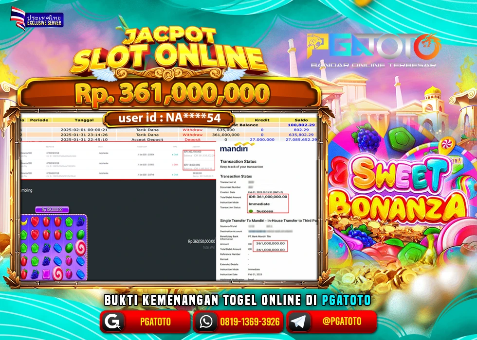 PGATOTO SLOT SWEET BONANZA 1000 PECAH BOSKU Rp.361.000.000.,- LUNAS