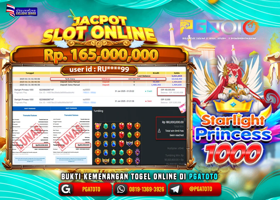 PGATOTO SLOT STARLIGHT PRINCESS 1000 PECAH BOSKU Rp.165.000.000.,- LUNAS