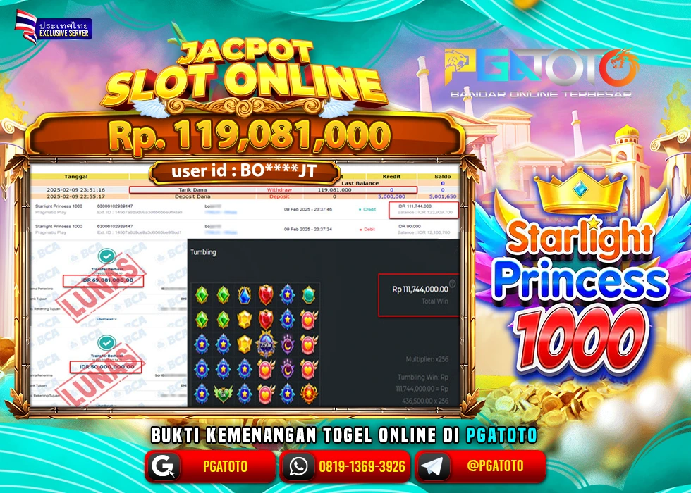 PGATOTO SLOT STARLIGHT PRINCESS PECAH BOSKU Rp.119.081.000.,- LUNAS