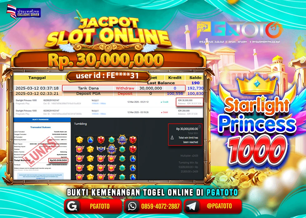 PGATOTO SLOT STARLIGHT PRINCESS 1000 PECAH  RP 30.000.000; LUNAS