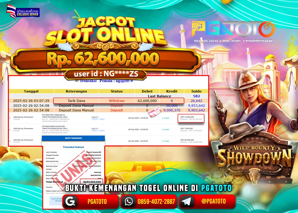PGATOTO SLOT WILD BOUNTY SHOWDOWN PECAH  RP 62.600.000; LUNAS
