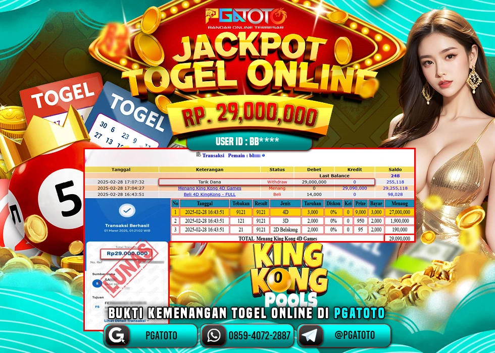 PGATOTO TOGEL KINGKONG POOLS PECAH  RP 29.000.000; LUNAS