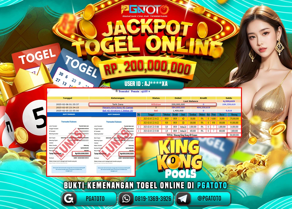 PGATOTO TOGEL KINGKONG POOLS PECAH  RP 200.000.000; LUNAS