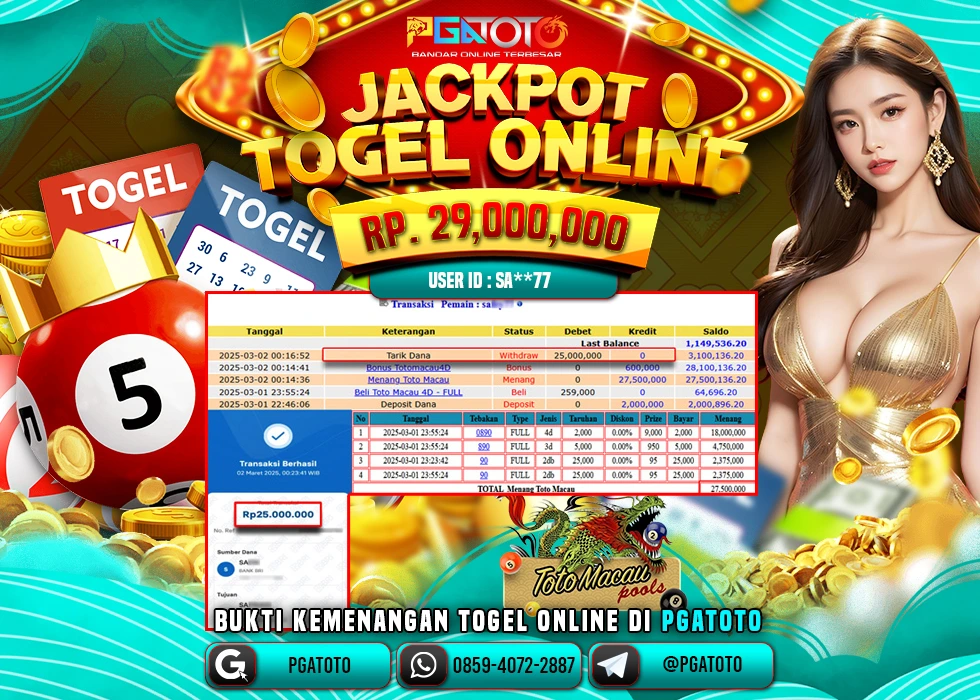 PGATOTO TOGEL TOTO MACAU PECAH  RP 25.000.000; LUNAS