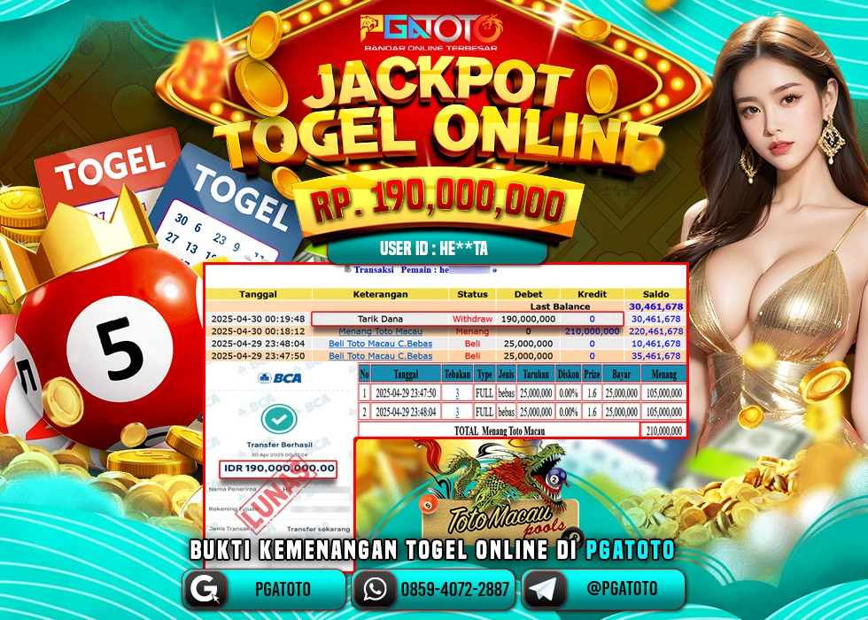 PGATOTO TOGEL TOTO MACAU PECAH  RP 190.000.000; LUNAS