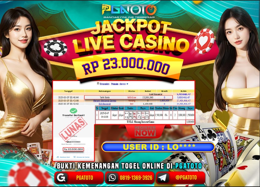 PGATOTO MENANG JACKPOT LIVE GAMES BACCARAT Rp.23.000.000.,- LUNAS