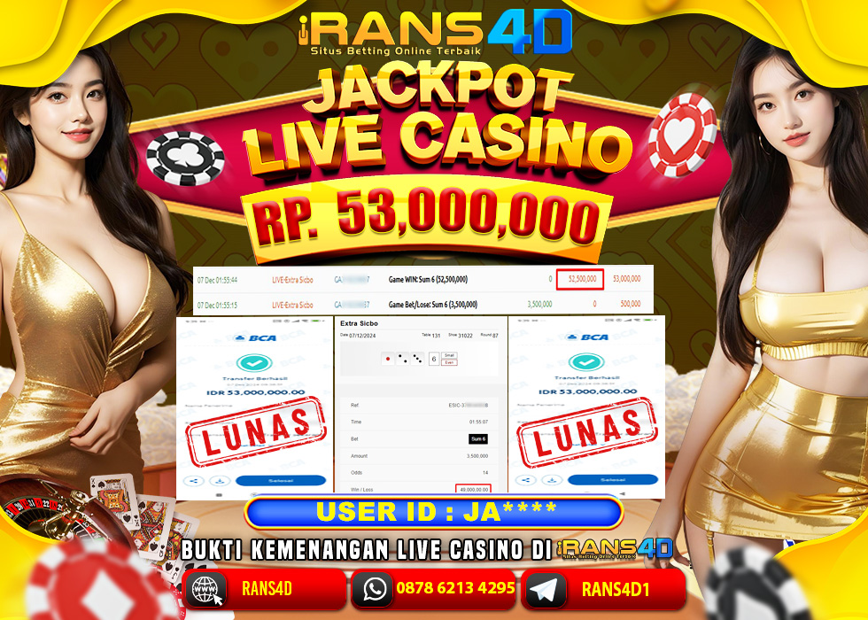 RANS4D JACKPOT LIVE GAME SICBO Rp 53.000.000,- LUNAS 