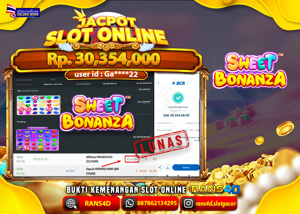 RANS4D SELAMAT JACKPOT SLOT SWEET BONANZA MAXWIN 30 JUTA DI WEDE LUNAS