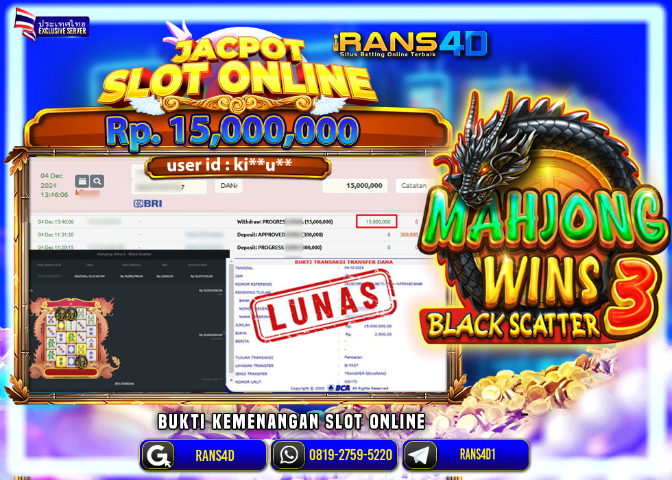 RANS4D JACKPOT SLOT GAME MAHJONG BLACK SCATTER Rp 15.000.000.,- LUNAS