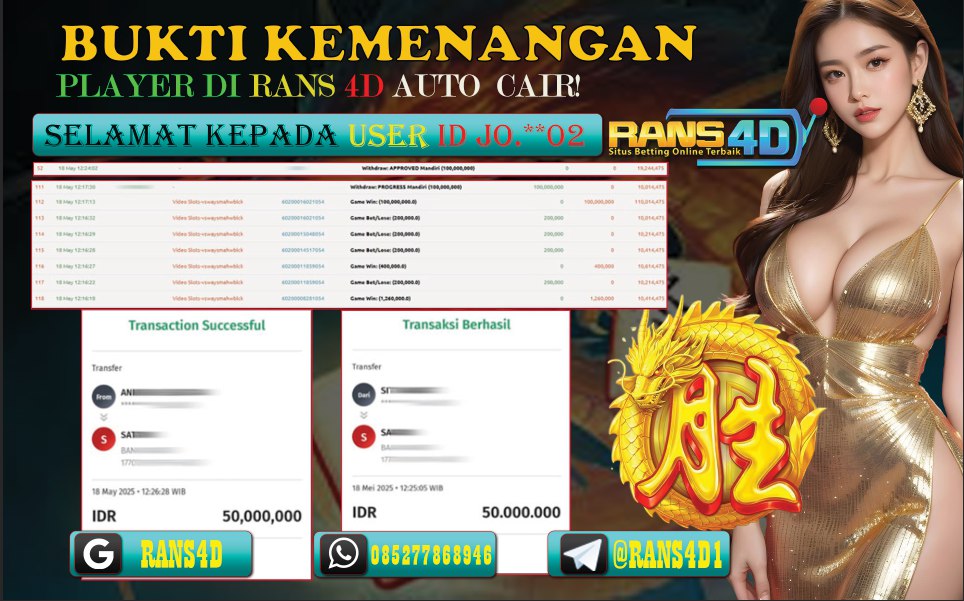 RANS4D SELAMAT JACKPOT SLOT MAHJONG  RP 100,000,000; LUNAS