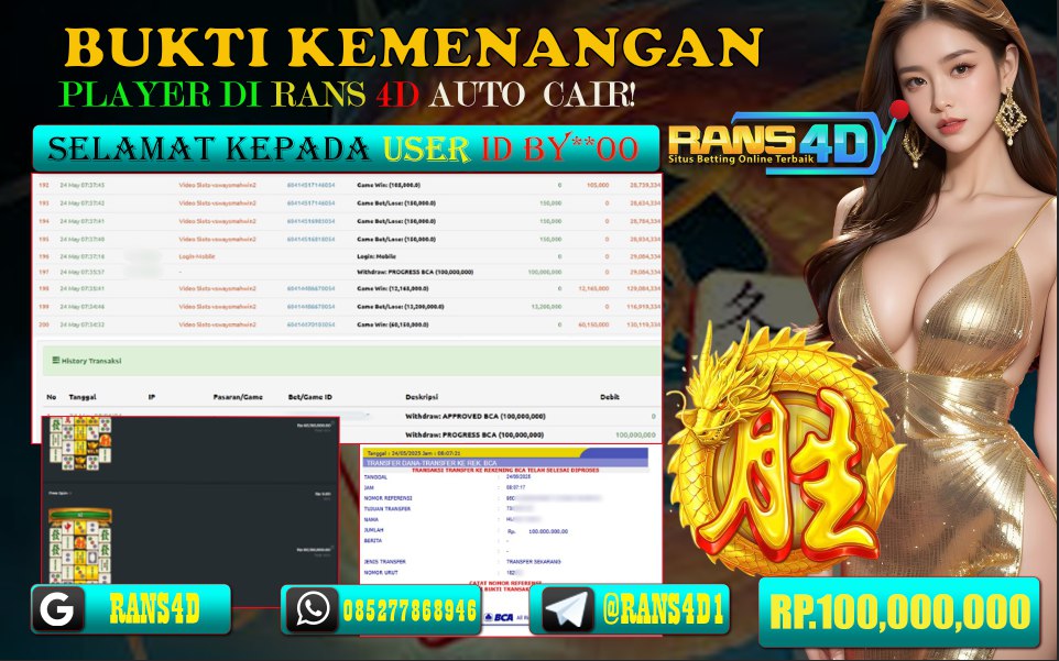 RANS4D SELAMAT JACKPOT SLOT OLYMPUS  1000 RP 100,000,000; LUNAS