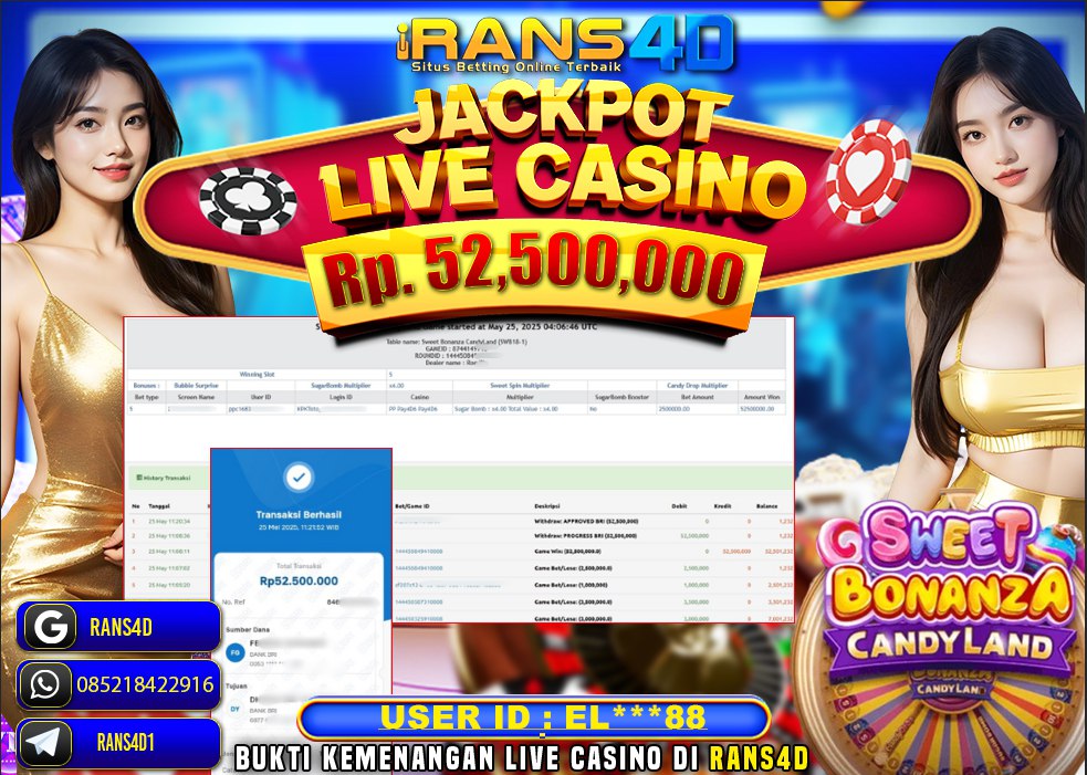 RANS4D SELAMAT JACKPOT LIVE GAME CASINO RP 52,500,000; LUNAS