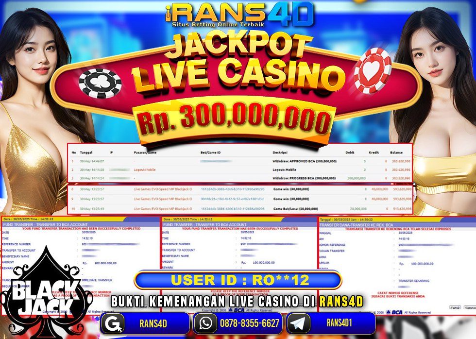 RANS4D SELAMAT JACKPOT LIVE GAME CASINO RP 300,000,000; LUNAS