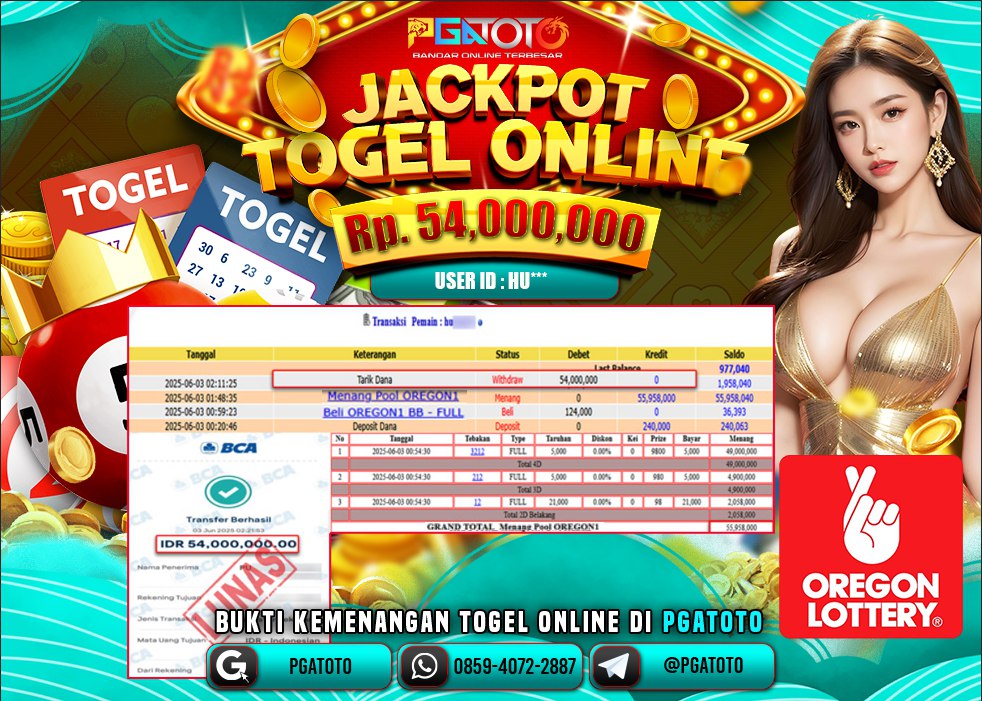 PGATOTO MENANG JACKPOT TOGEL OREGON  Rp 54,000,000,- LUNAS