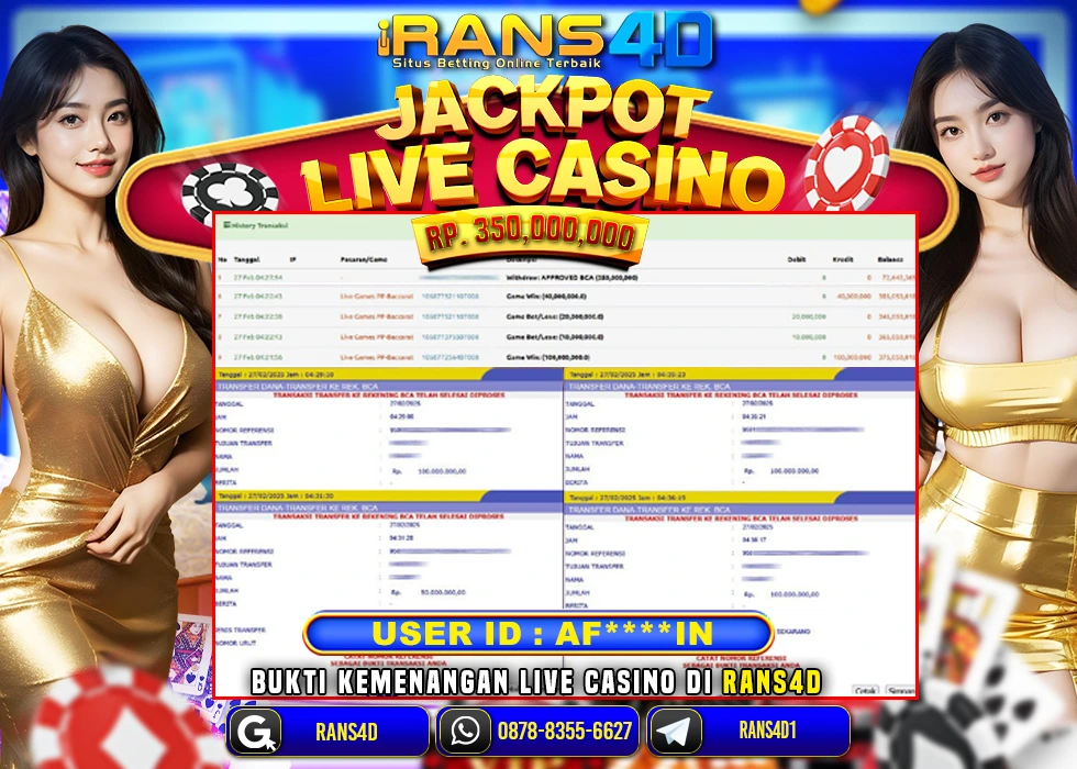 RANS4D LIVE CASINO BACCARAT PECAH RP 350.000.000 LUNAS