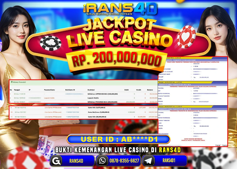 RANS4D LIVE CASINO BACCARAT PECAH RP 200.000.000 LUNAS
