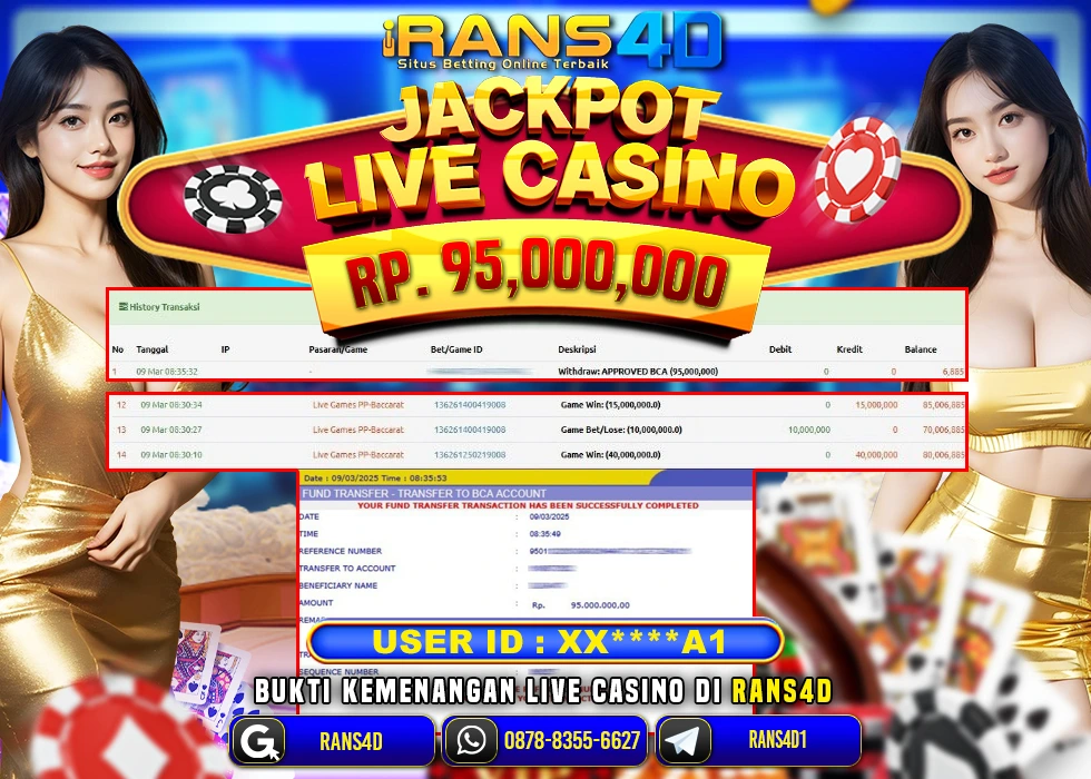RANS4D LIVE CASINO BACCARAT PECAH RP 95.000.000 LUNAS