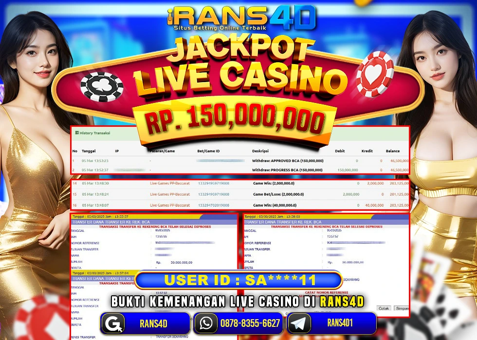 RANS4D LIVE CASINO BACCARAT PECAH RP 150.000.000 LUNAS