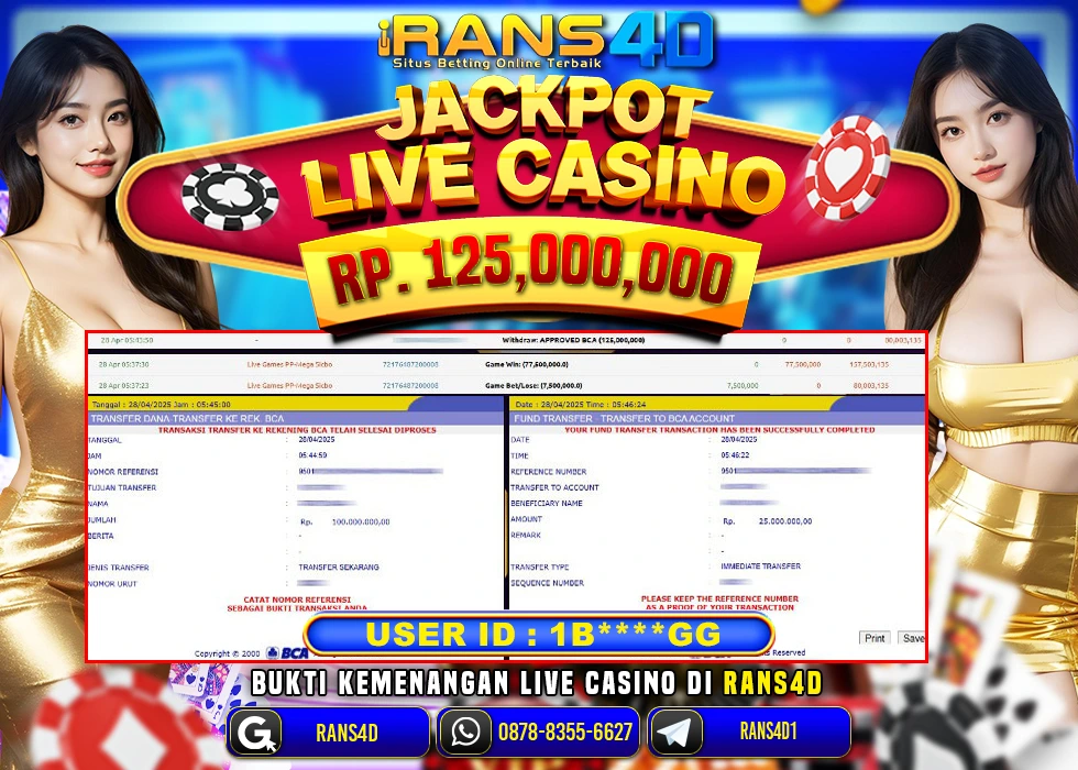 RANS4D SELAMAT JACKPOT LIVE GAME CASINO SICBO  RP 125.000.000; LUNAS