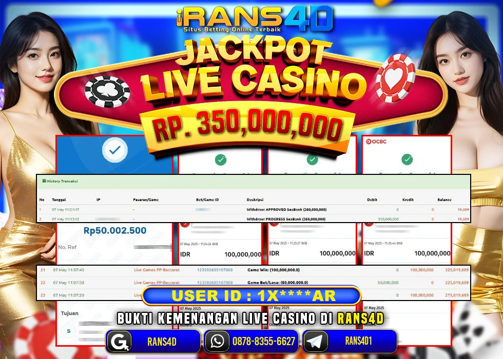 RANS4D SELAMAT JACKPOT LIVE CASINO BACCARAT RP 350.000.000; LUNAS