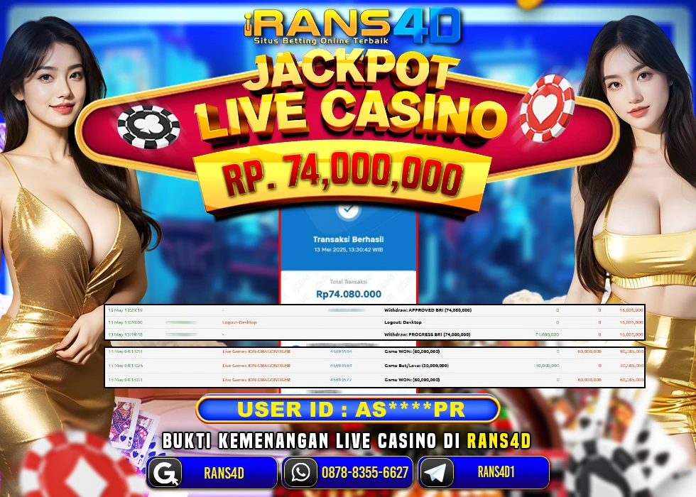 RANS4D SELAMAT JACKPOT LIVE CASINO DRAGON TIGER RP 74.000.000; LUNAS