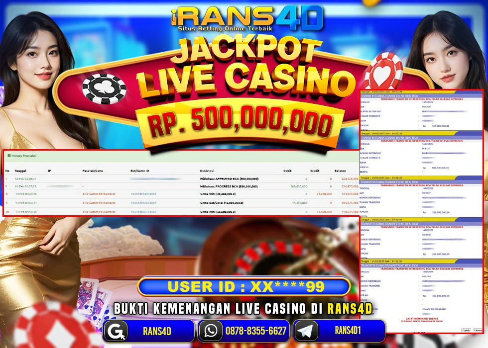 RANS4D LIVE CASINO BACCARAT PECAH RP 500.000.000 LUNAS