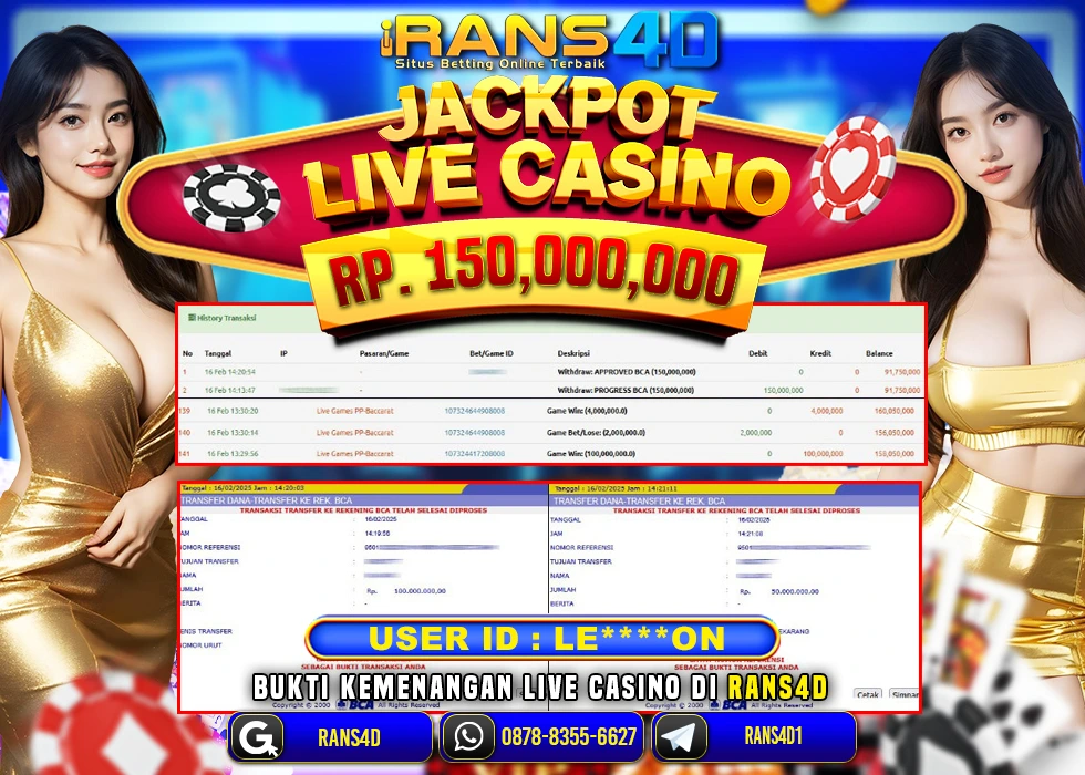 RANS4D LIVE CASINO BACCARAT PECAH RP 150.000.000 LUNAS
