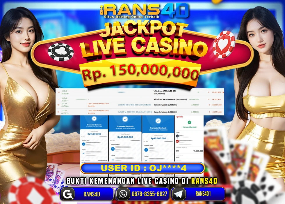 RANS4D JACKPOT LIVE CASINO ROULETTE RP 150.000.000; LUNAS