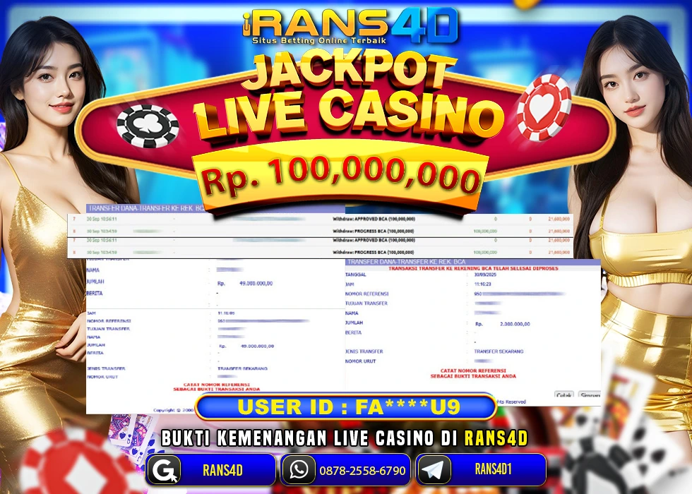 RANS4D JACKPOT LIVE CASINO BACCARAT RP 100.000.000; LUNAS