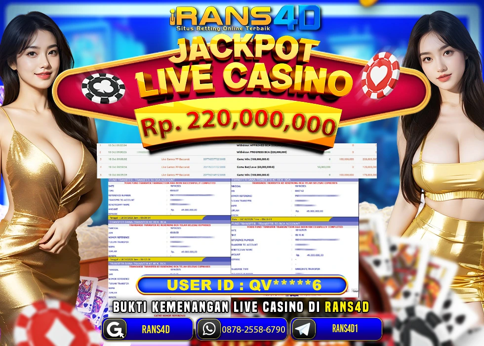RANS4D JACKPOT LIVE CASINO BACCARAT RP 220.000.000; LUNAS