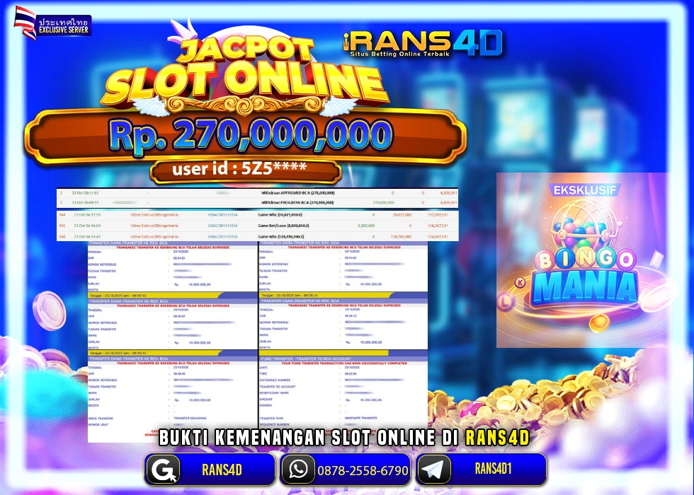 RANS4D JACKPOT DI PRAGMATIC PLAY BINGO MANIA RP 270.000.000; LUNAS