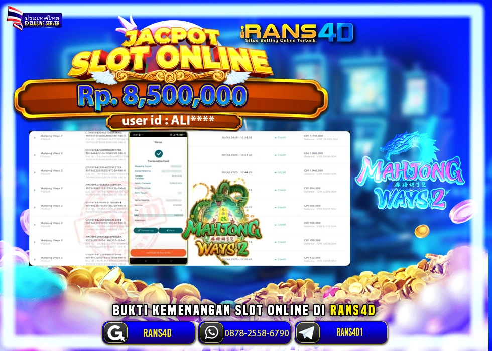RANS4D JACKPOT SLOT MAHJONG WAYS 2 RP 8.500.000; LUNAS