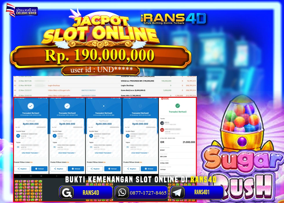 RANS4D JACKPOT SLOT SUGAR RUSH RP 190.000.000; LUNAS