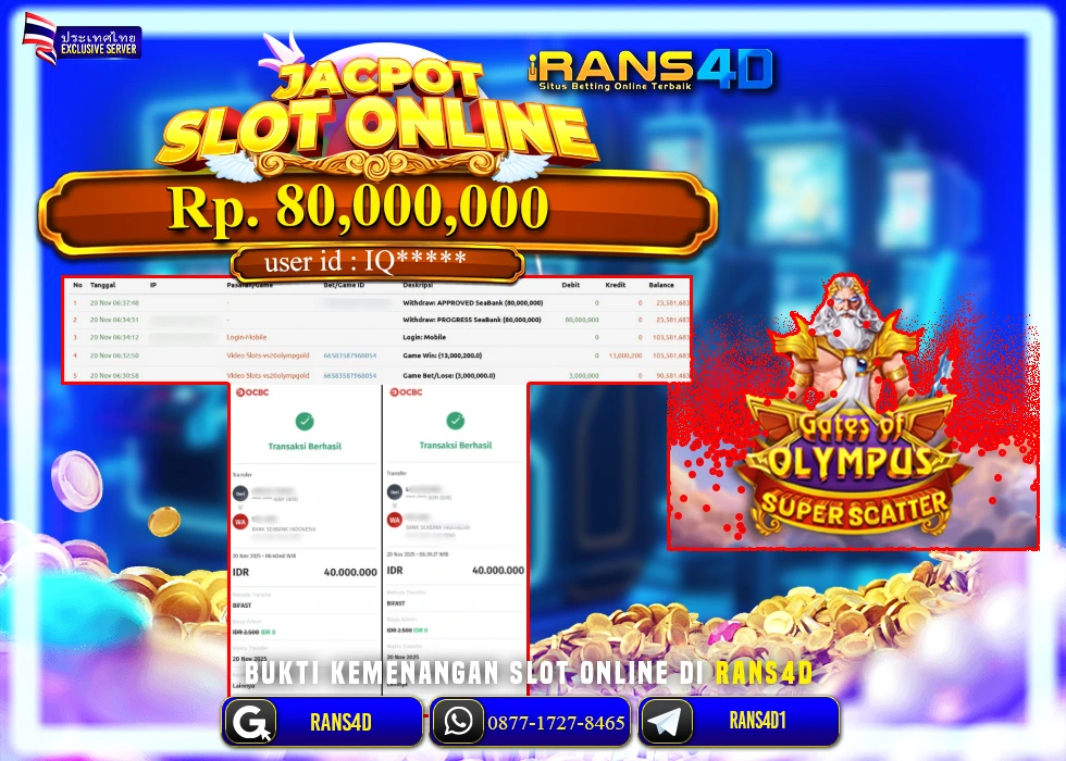 RANS4D JACKPOT SLOT MAHJONG WINS 1 RP 80.000.000; LUNAS