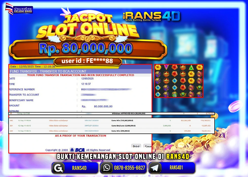RANS4D SELAMAT JACKPOT SLOT  GAME OLYMPUS RP 80.000.000; LUNAS