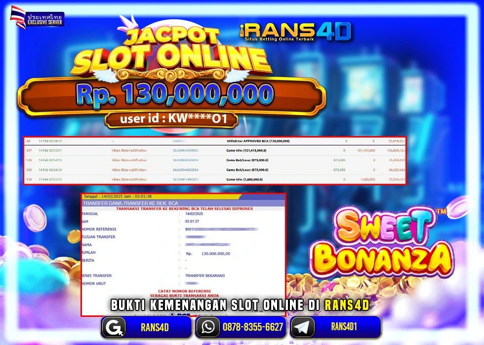 RANS4D SLOT SWEET BONANZA PECAH RP 130..000.000 LUNAS