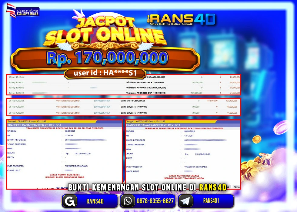 RANS4D SELAMAT JACKPOT SLOT  LUCKY TIGER RP 170.000.000; LUNAS