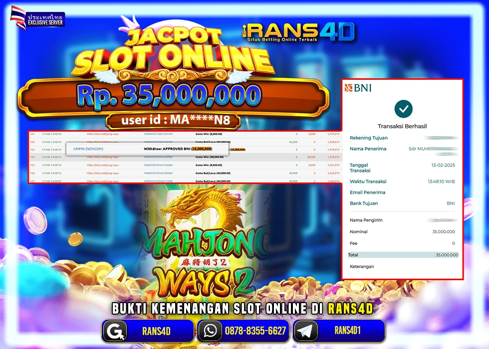 RANS4D SLOT MAHJONG WAYS 2 PECAH RP 35.000.000 LUNAS
