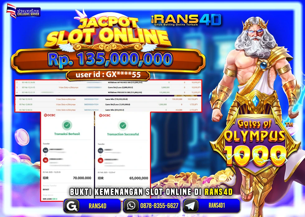 RANS4D SLOT GATES OF OLYMPUS PECAH  RP 135.000.000; LUNAS