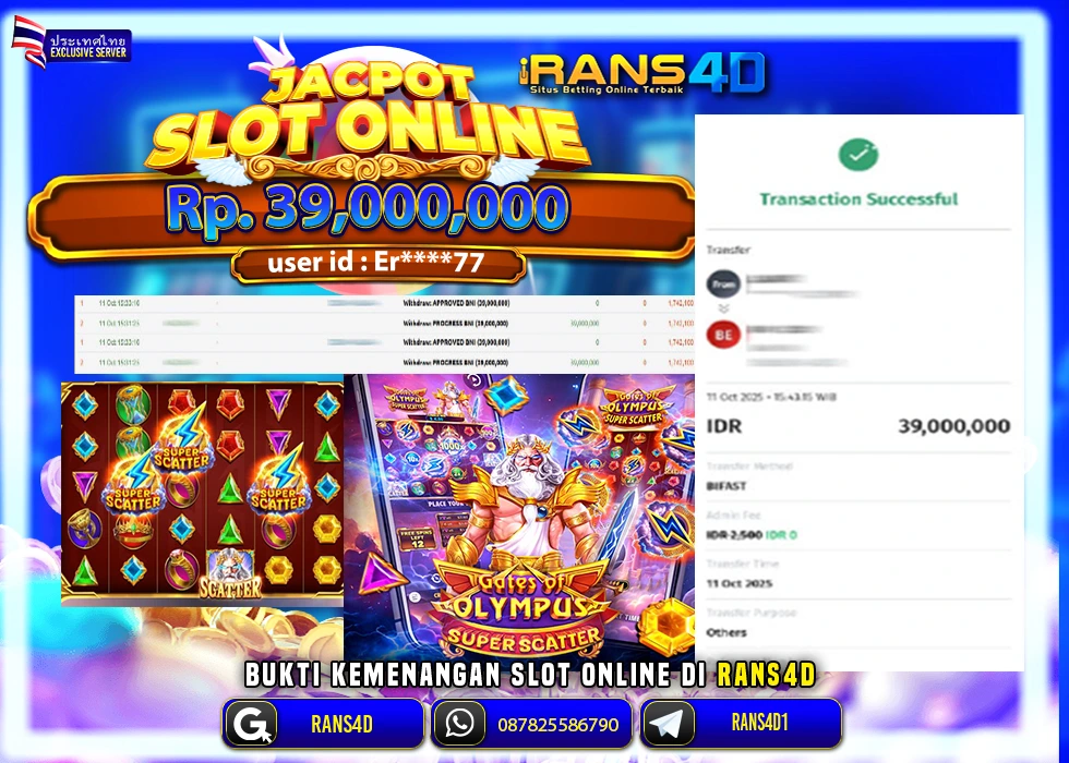 RANS4D JACKPOT SLOT GATES OF OLYMPUS RP 39.000.000; LUNAS
