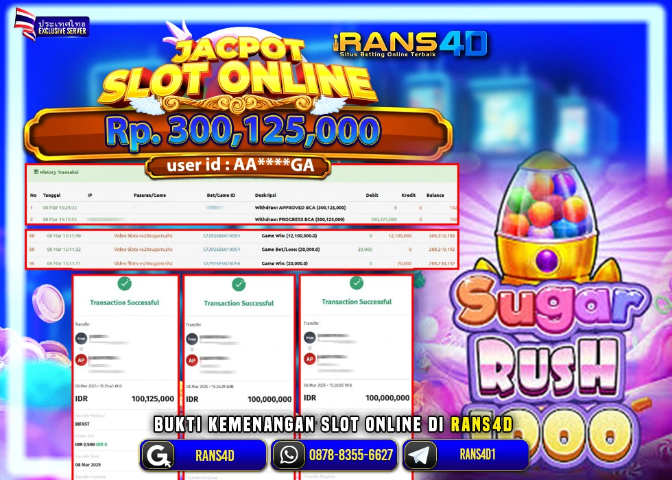 RANS4D SLOT SUGAR RUSH 1000 PECAH RP 300.125.000 LUNAS