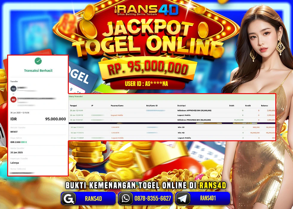 RANS4D SELAMAT JACKPOT TOGEL CAMBODIA POOLS  RP 95.000.000; LUNAS