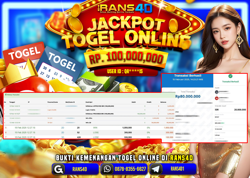 RANS4D SELAMAT JACKPOT TOGEL SYDNEY LOTTO RP 100.000.000; LUNAS