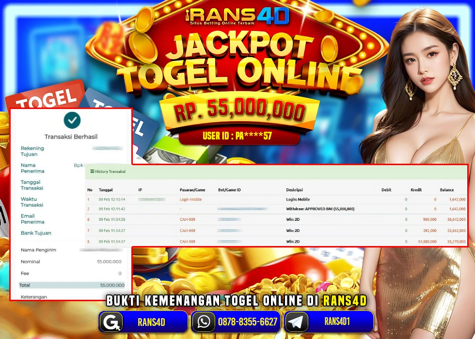 RANS4D SELAMAT JACKPOT TOGEL CAMBODIA POOLS  RP 55.000.000; LUNAS