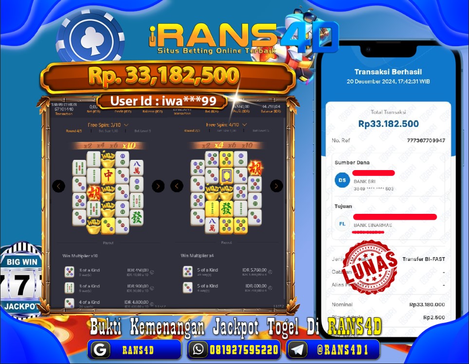 RANS4D SELAMAT JACKPOT SLOT MAHJONG WAYS 1 WEDE 33JUTA LUNAS